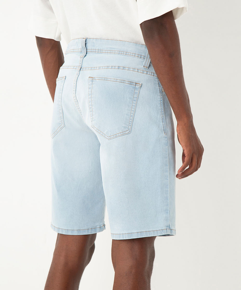 bermuda jeans reta azul claro