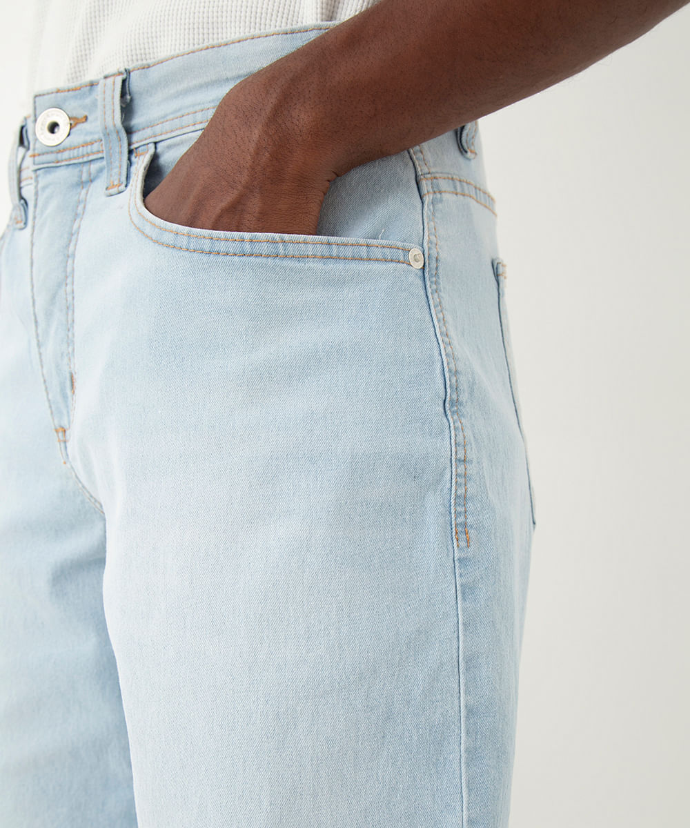 bermuda jeans reta azul claro