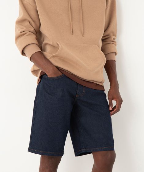 bermuda jeans reta azul escuro