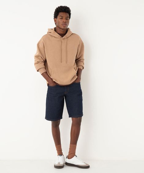 bermuda jeans reta azul escuro