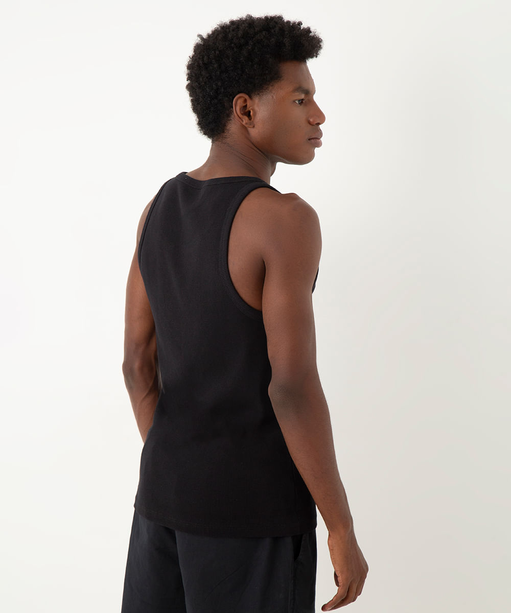 regata de algodão canelada preta