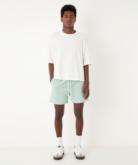 bermuda reta masculina de sarja com elástico verde