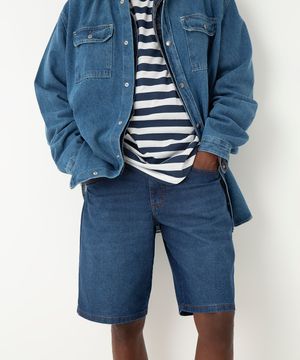 bermuda reta masculina jeans azul