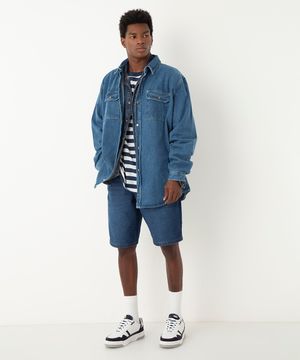 bermuda reta masculina jeans azul