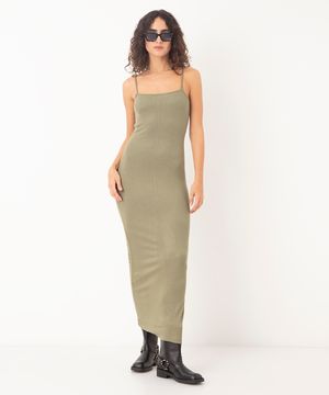 vestido longo alça fina verde militar