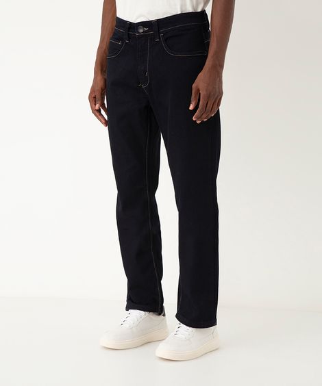 calça jeans reta slim azul escuro