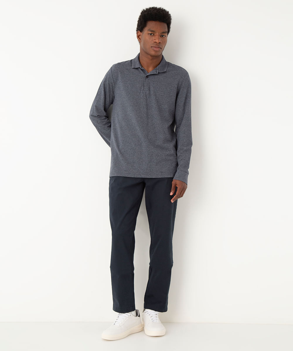 polo de algodão comfort - azul marinho