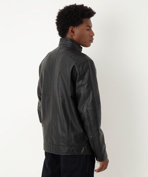 jaqueta de poliuretano perfecto slim fit preta