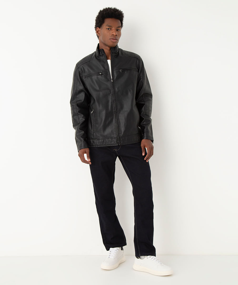 jaqueta de poliuretano perfecto slim fit preta