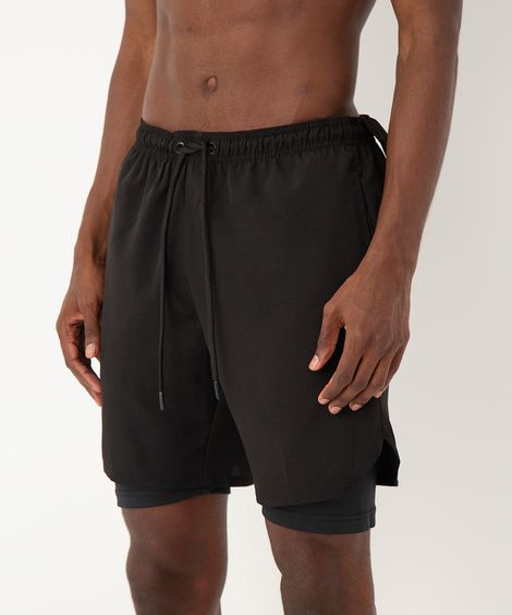 short com bermuda de compressão esportivo preto