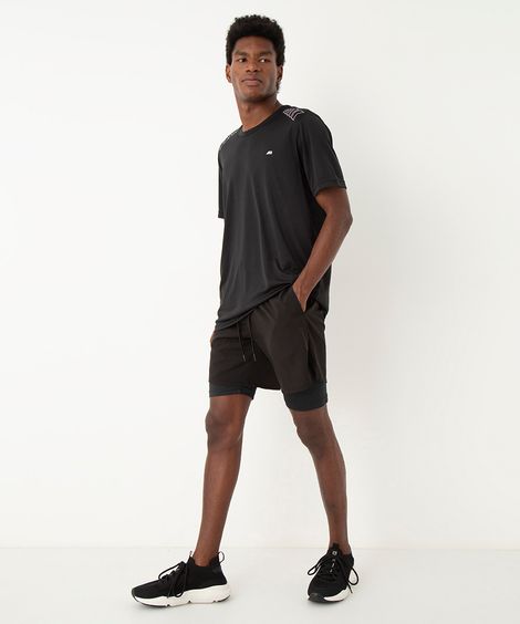 short com bermuda de compressão esportivo preto