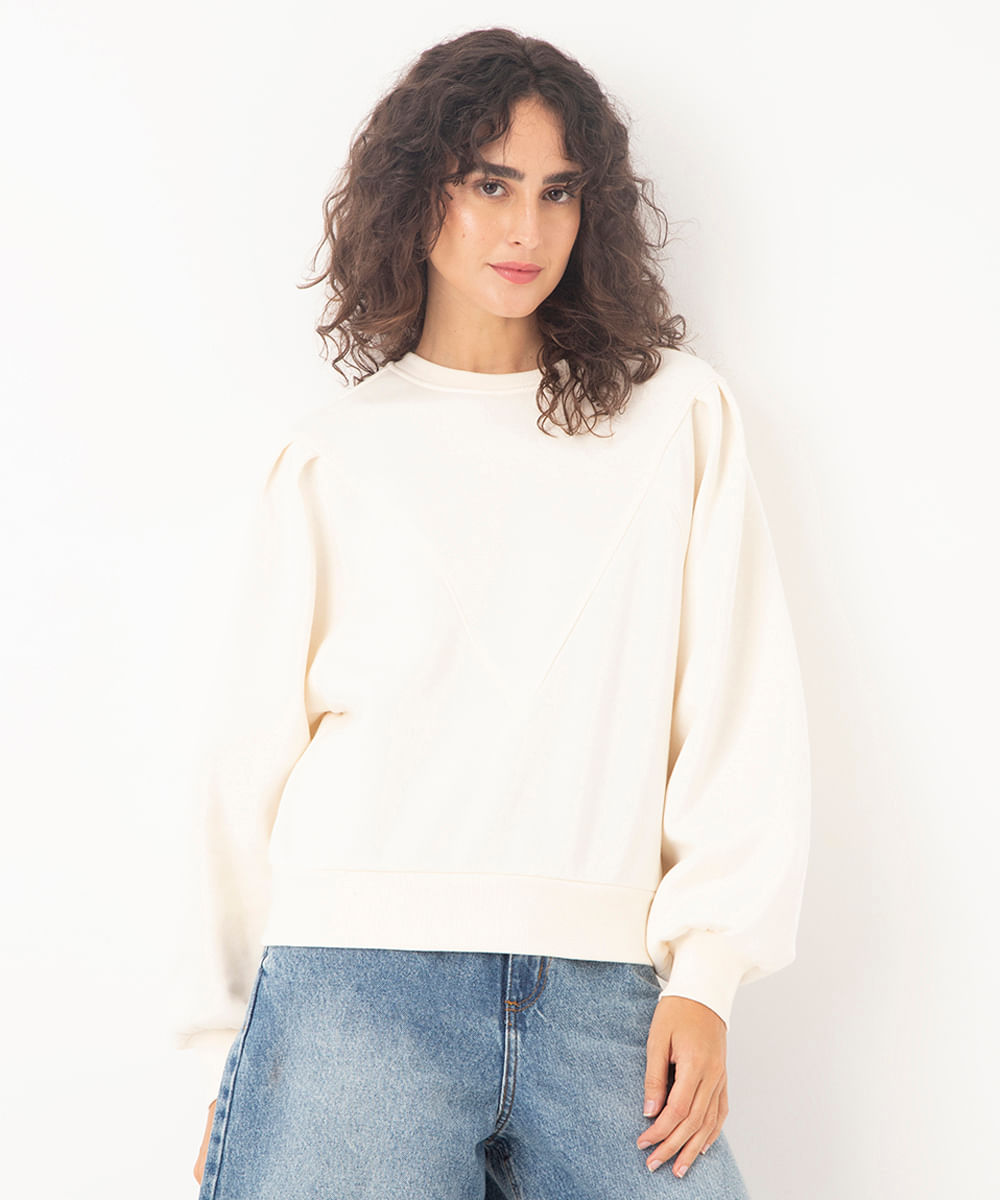 blusão de moletom manga bufante off white