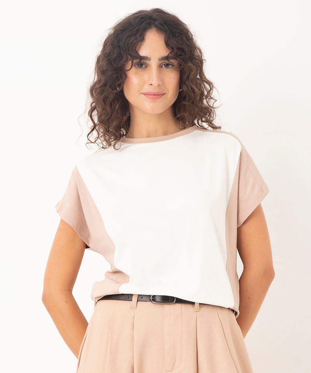 blusa de viscose bicolor areia