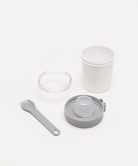 pote com divisórias e garfo branco