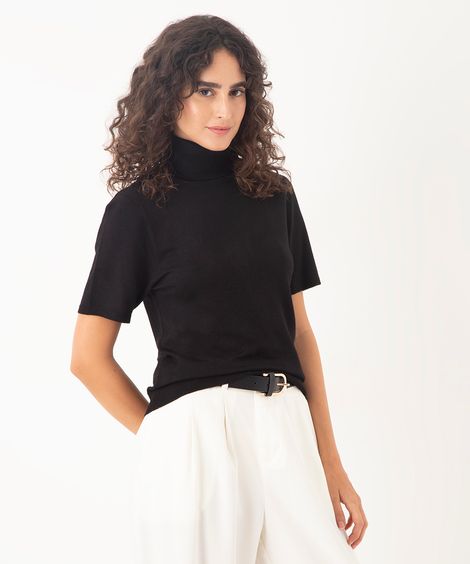 blusa tricot gola alta preto