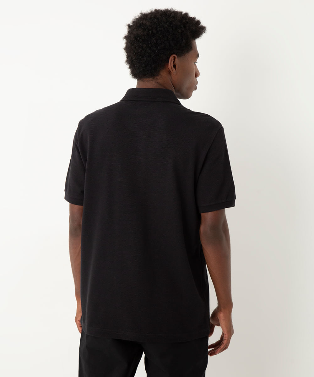 polo de algodão texturizada manga curta preta
