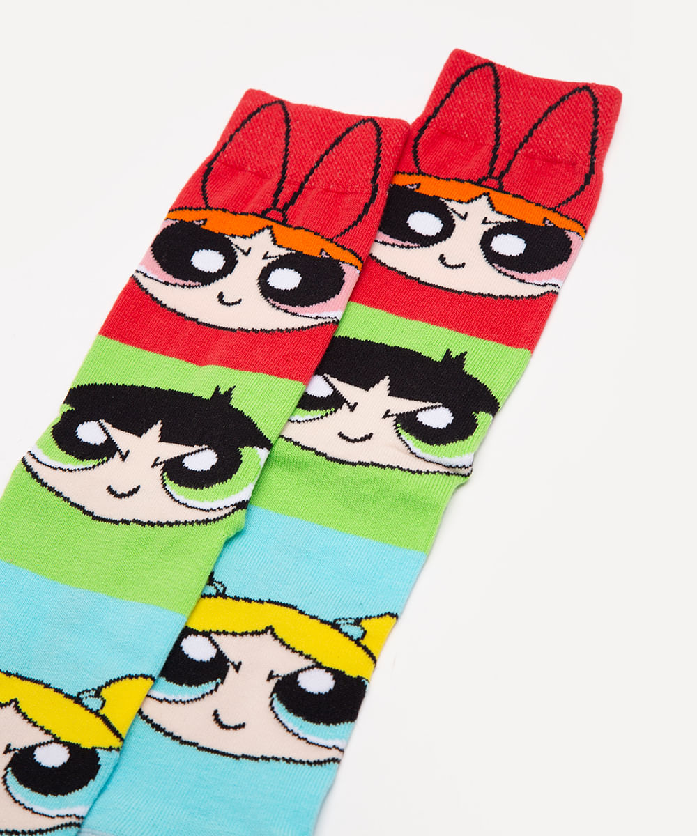 meia cano longo meninas super poderosas colorido