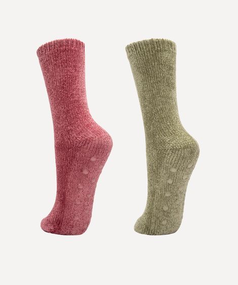 kit de 2 pares de meias de tricot com antiderrapante colorido