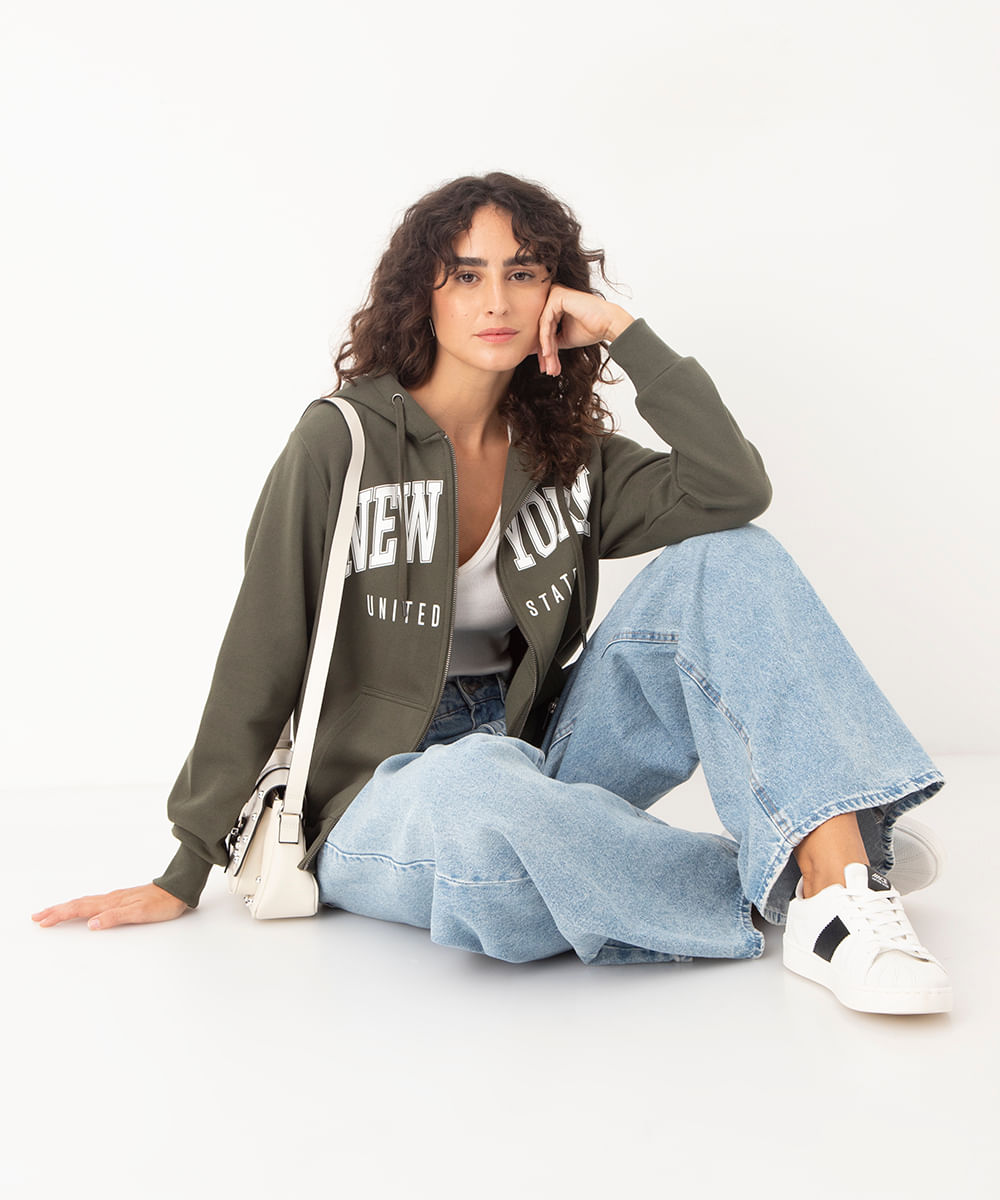 blusão de moletom new york verde militar