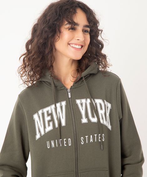 blusão de moletom new york verde militar