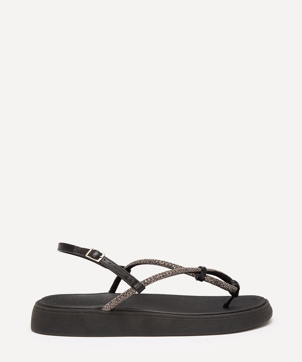 rasteirinha flatform de dedo com brilho moleca preta