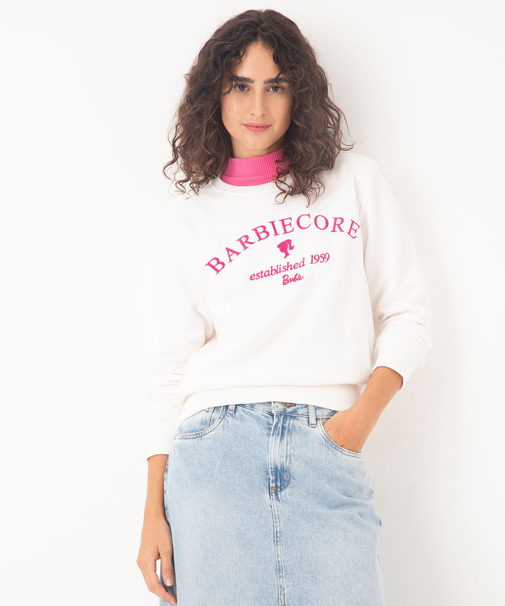 blusão de moletom barbiecore off white