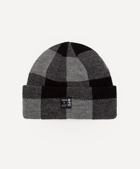 gorro de tricot xadrez cinza