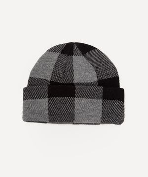 gorro de tricot xadrez cinza