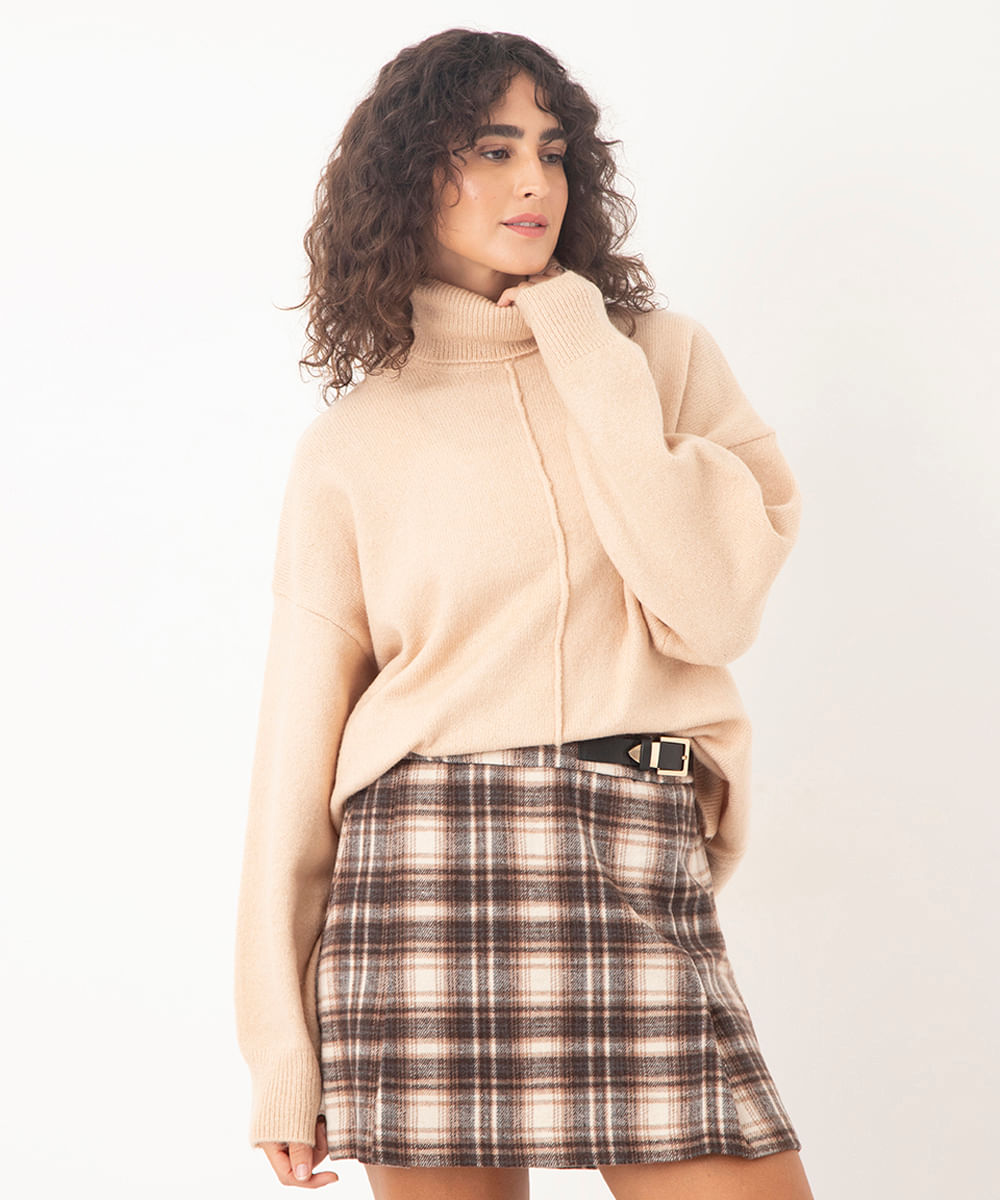 suéter de tricot oversized com recorte bege
