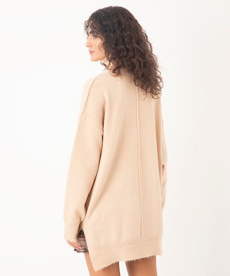 suéter de tricot oversized com recorte bege
