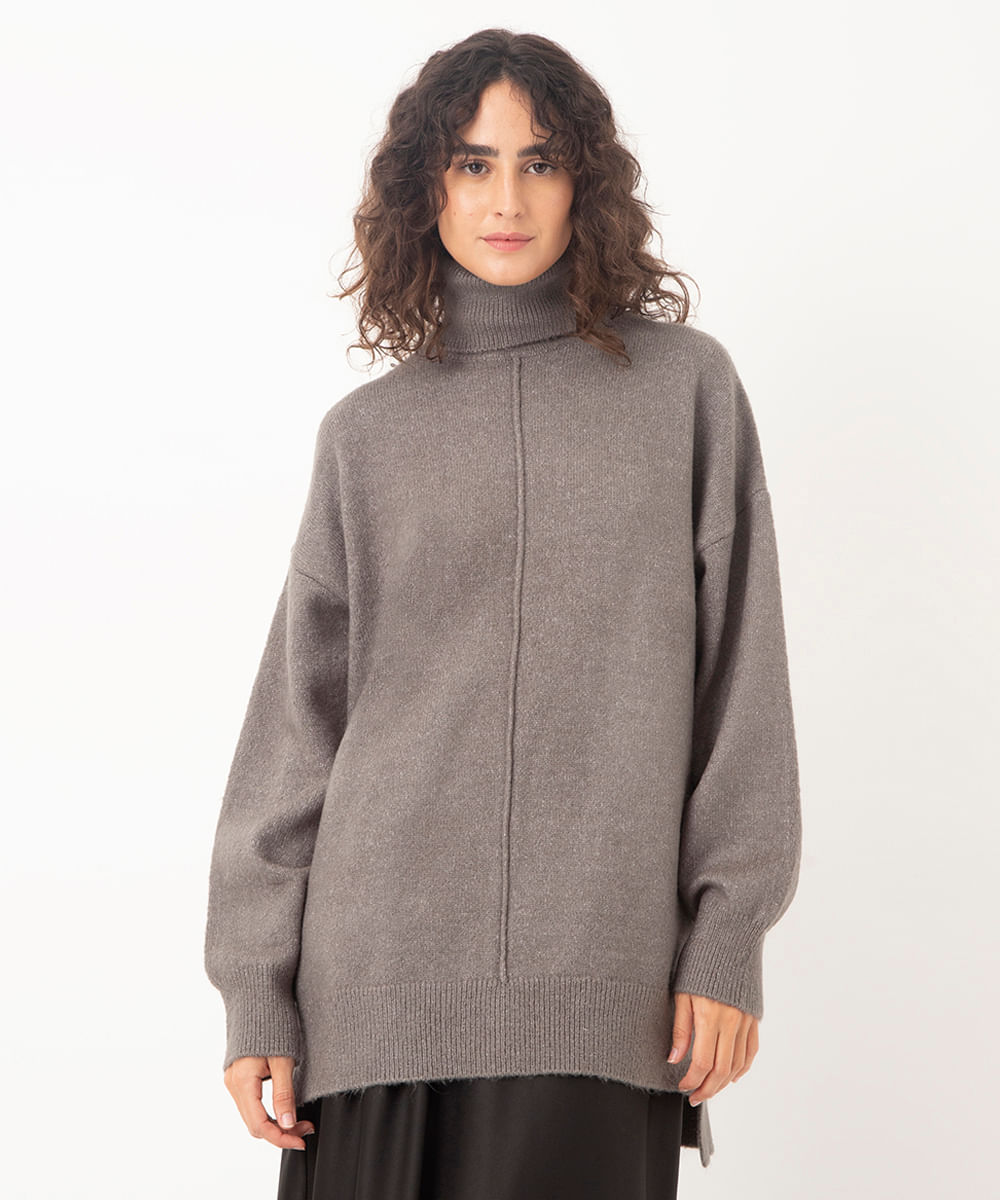suéter de tricot oversized com recorte cinza