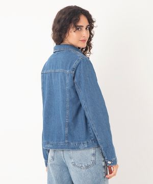 jaqueta jeans com bolsos azul