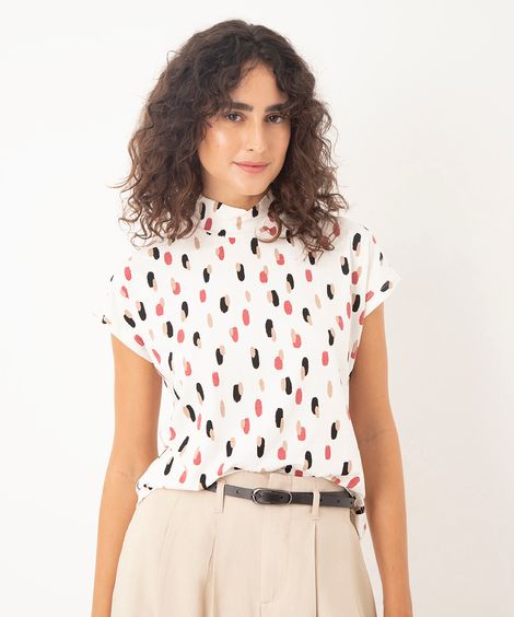 blusa de viscose geométrica gola alta off white