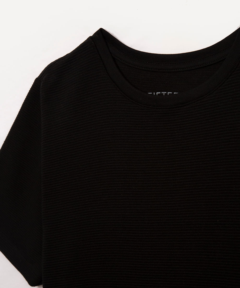 camiseta de algodão juvenil texturizada manga curta preto