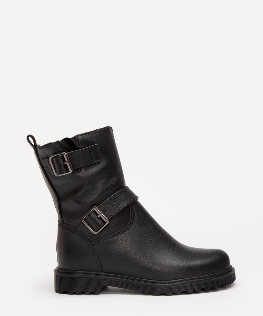 bota biker infantil com fivelas preto