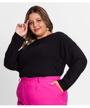 Blusa Feminina Manga Longa Plus Size Secret Glam Preto