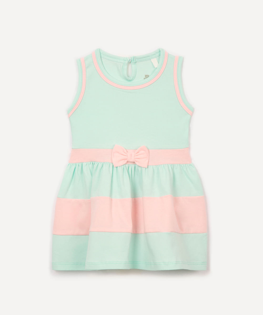 vestido de algodão infantil com laço verde