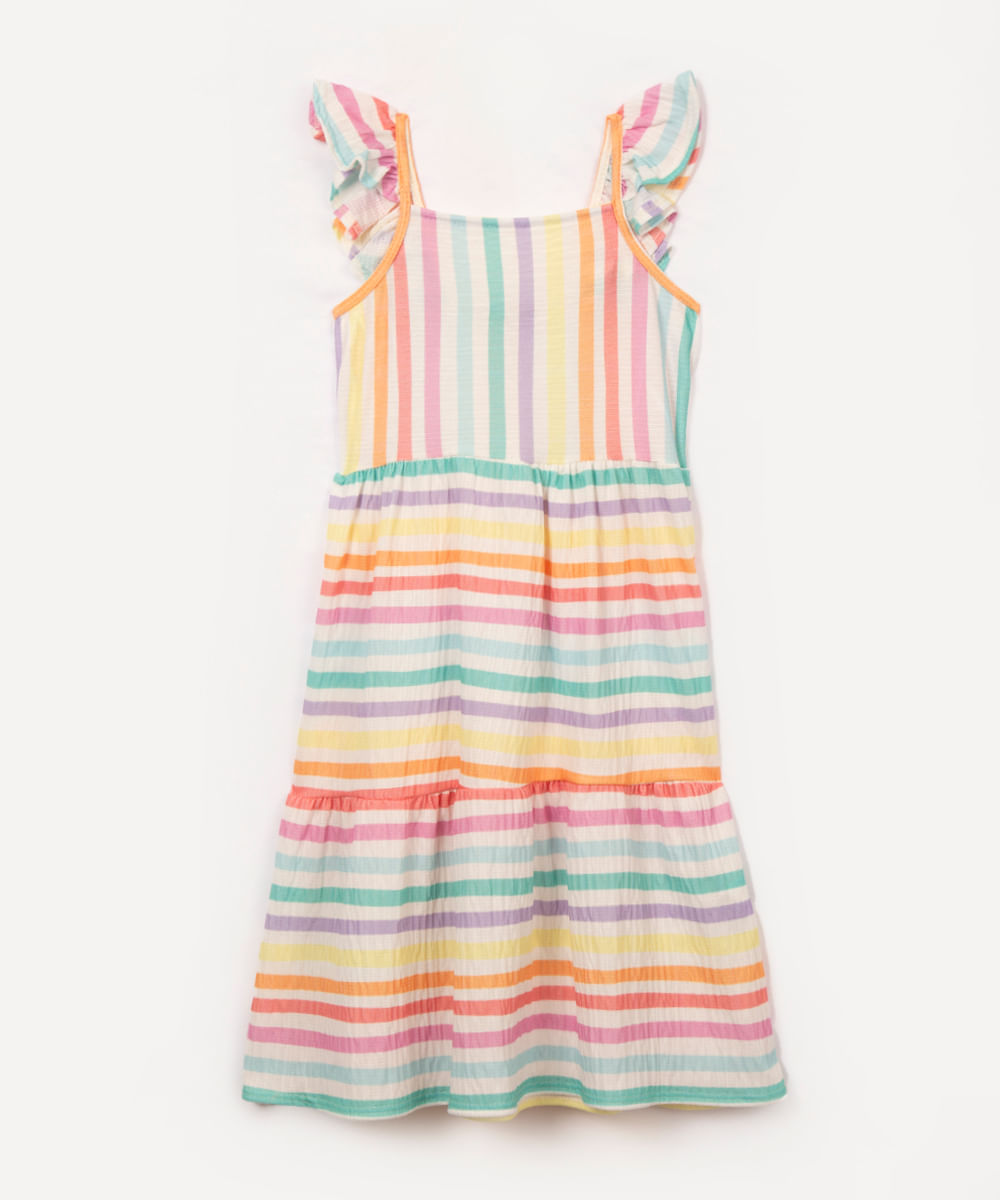 vestido infantil listrado com babado colorido