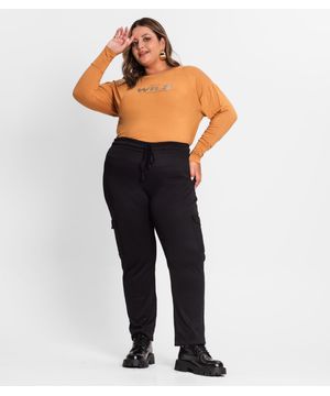 Calça Feminina Plus Size Em Ribana Duo Secret Glam Preto