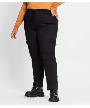 Calça Feminina Plus Size Em Ribana Duo Secret Glam Preto