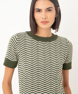 blusa de tricot manga curta chevron verde militar