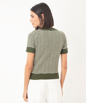 blusa de tricot manga curta chevron verde militar