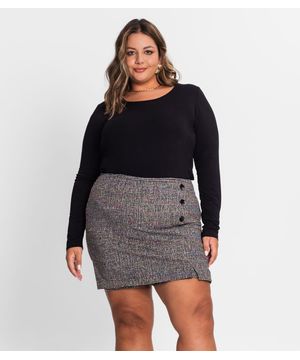 Shorts Saia Plus Size Em Tweed Secret Glam Preto