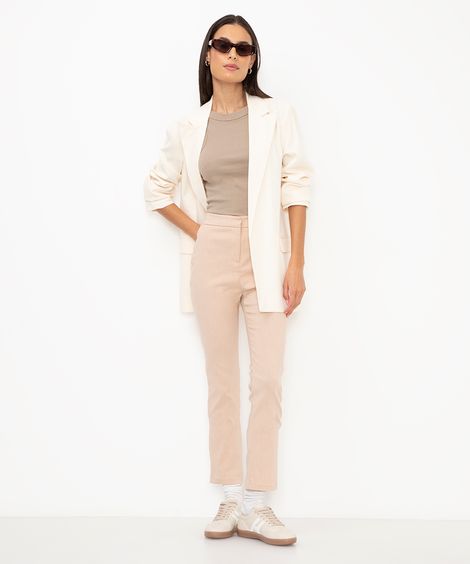 calça skinny alfaiatada cintura super alta com elástico bege