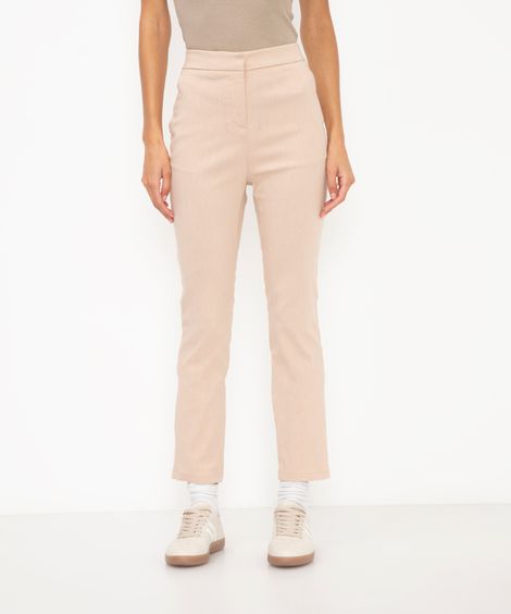 calça skinny alfaiatada cintura super alta com elástico bege