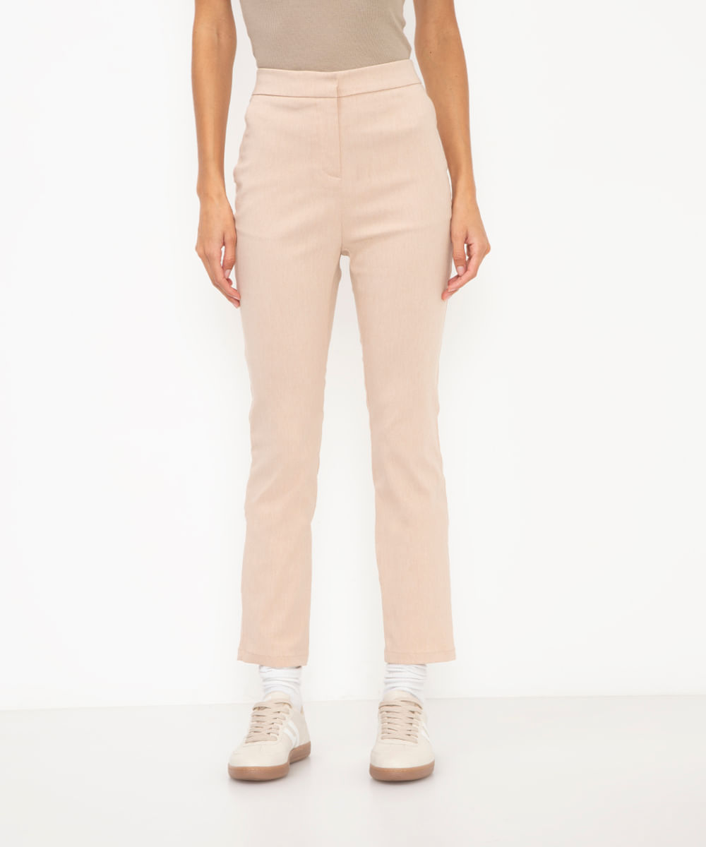 calça skinny alfaiatada cintura super alta com elástico bege