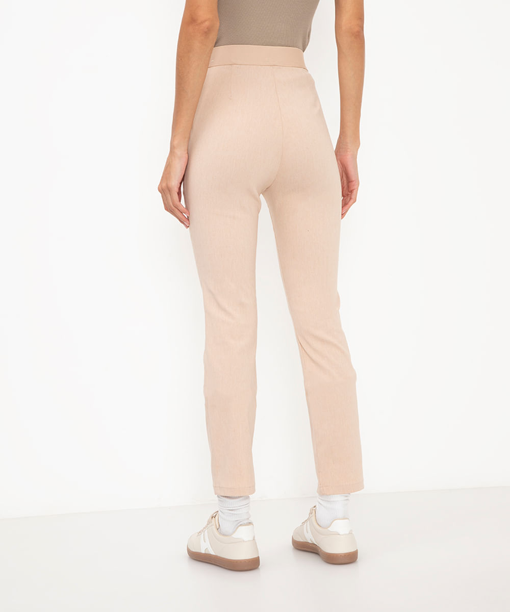 calça skinny alfaiatada cintura super alta com elástico bege