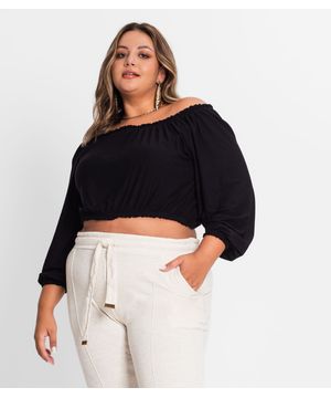 Blusa Ciganinha Feminina Plus Size Secret Glam Preto