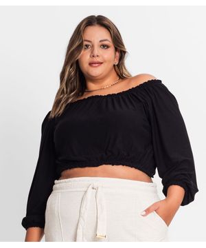 Blusa Ciganinha Feminina Plus Size Secret Glam Preto