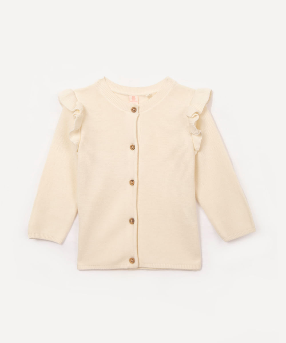 cardigan de tricot infantil com babados off white